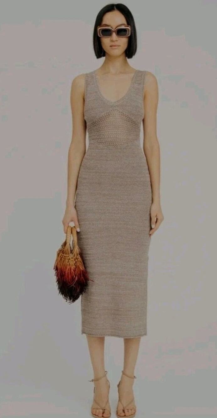 NWT Torn by Ronny Kobo Melanie Knit Midi Dress Lavender Size M Crochet V-Neck